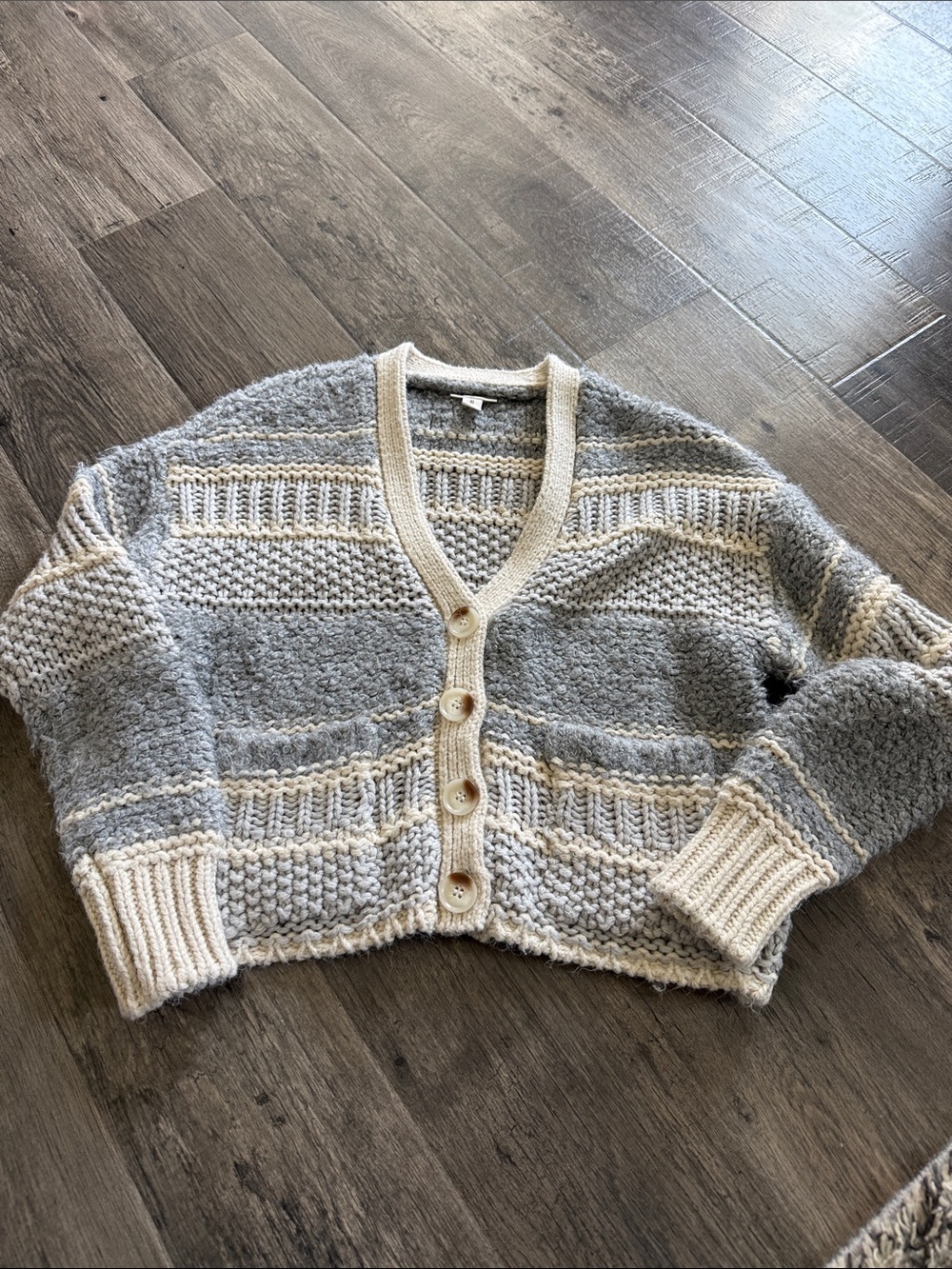 a.n.a Gray and Cream Chunky Knit Button Cardigan